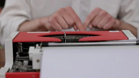 Hands Of Young Man Typing On Typewriter. Stock Footage 154705382