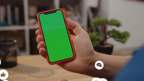 Hands young man using smartphone with green screen white animation сloud Stock Footage 126800837
