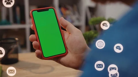Hands young man using smartphone with green screen white animation сloud Stock Footage 126802591