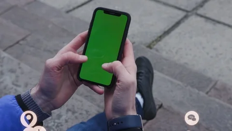 Hands young man using smartphone with white screen white animation сloud Stock Footage 126804900