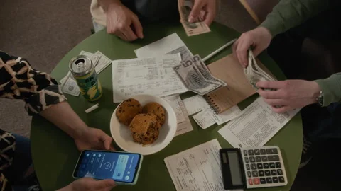 Hands of Young Roommates Counting Cash and Managing Budget at Home Stock Footage 336623889