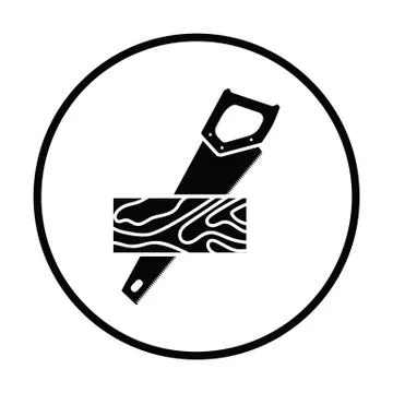 Handsaw cutting a plank icon Stock Illustration