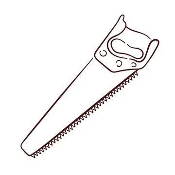 Handsaw with sharp teeth and an ergonomic handle in line art style. Simple Illustrazione stock