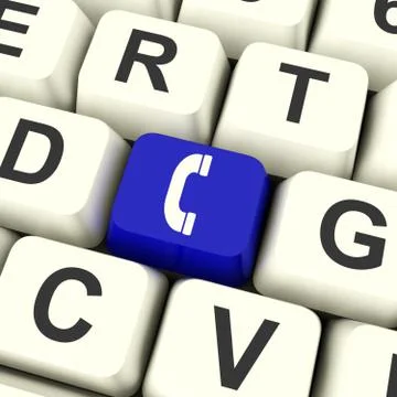 Handset icon blue computer key for helpdesk or assistance Stock Illustration
