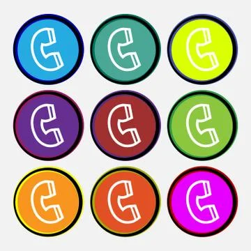 Handset icon sign. Nine multi colored round buttons. Vector 스톡 일러스트