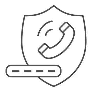 Handset on shield and pin code thin line icon, banking service concept, Secure Stock-Illustration