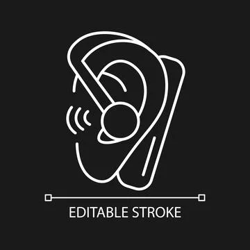Handsfree headset white linear icon for dark theme Stock Illustration
