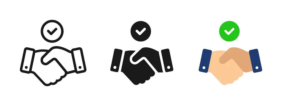 Handshake agreement icon set representing partnership, deal approval, trust.. Stock Illustration