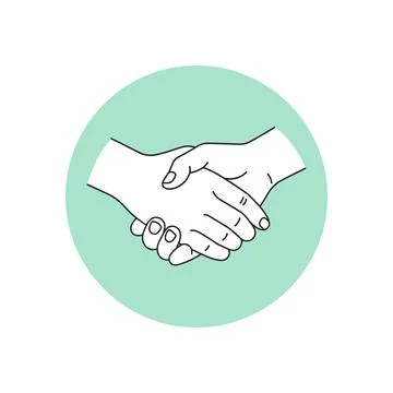 Handshake agreement partnership support icon, two hands shaking in mint gre.. Stock Illustration
