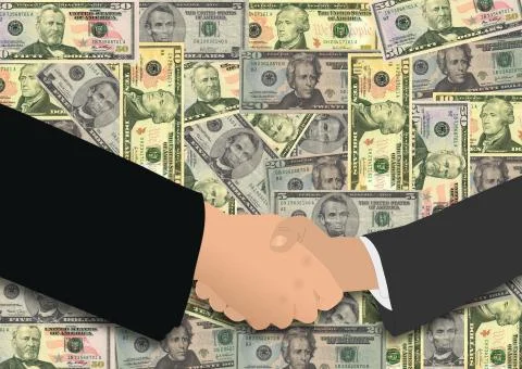 Handshake on american dollars Stock Illustration