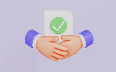 Handshake and document with a check mark for successful agreement or contract Illustrazione stock