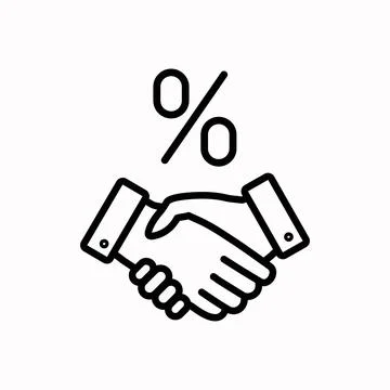Handshake and percent icon vector design. Vector isolated outline symbol. Stock Illustration