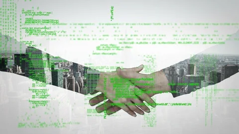 Handshake and program codes Stock Footage 107686492