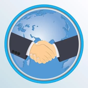 Handshake on the background of globe. Stock Illustration