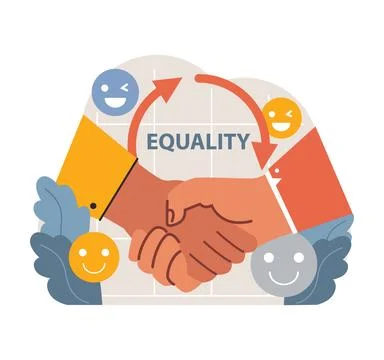 Handshake beneath the word Equality. Flat vector illustration Stock Illustration
