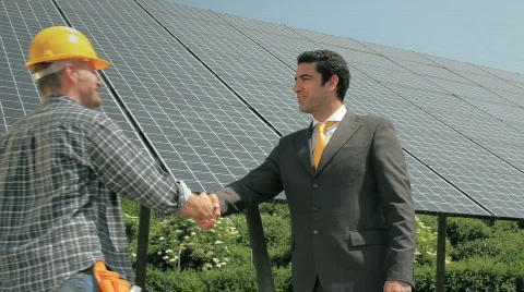 Handshake between electrician and engineer in solar power station Video stock 731030