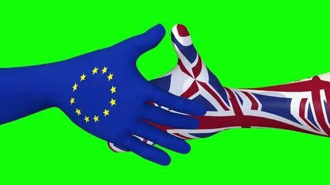 Handshake between EU and UK - 3d looping animation on green Stock Footage 104345113