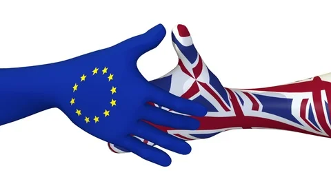 Handshake between EU and UK - 3d looping animation on white Stock Footage 104345344
