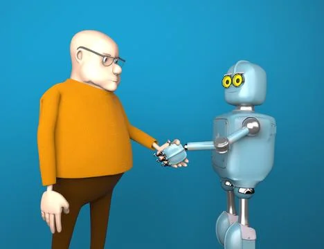 Handshake between robot and human,3d render. Stock Illustration