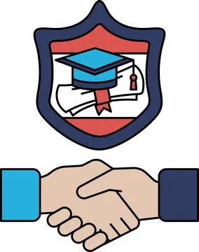 A handshake between two people with a graduation cap Stock Illustration