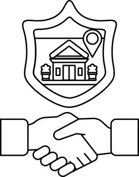 A handshake between two people with a shield behind them Stock Illustration