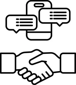 A handshake between two people is shown next to a cell phone Stock Illustration