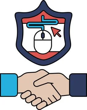 A handshake between two people is shown with a mouse and a computer mouse c.. Stock Illustration