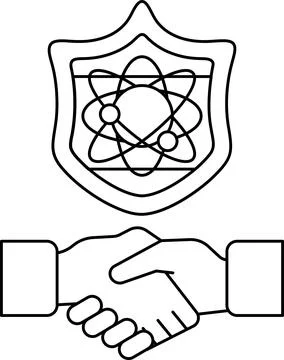 A handshake between two people is shown with a shield behind them Illustrazione stock