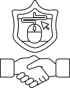 A handshake between two people is shown with a mouse and a computer mouse c.. Stock Illustration