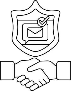 A handshake between two people is shown with a shield behind them Stock Illustration