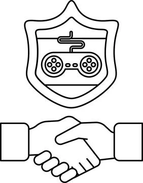 A handshake between two people with a video game controller in the middle Stock Illustration