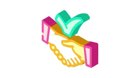 Handshake check mark isometric icon animation Stock Footage 327289452