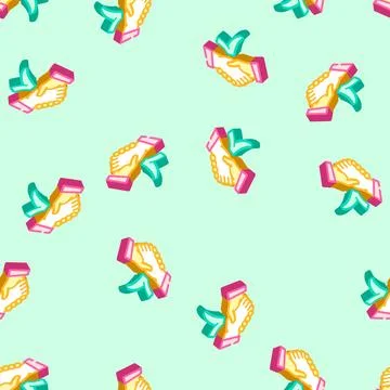 Handshake check mark isometric icon seamless pattern Stock Illustration