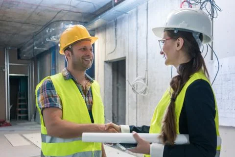 Handshake on the construction site 스톡 사진