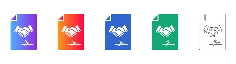 Handshake Contract Document Icon Set Illustrazione stock