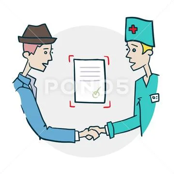 Handshake of doctor and citizen icon Stock Illustration