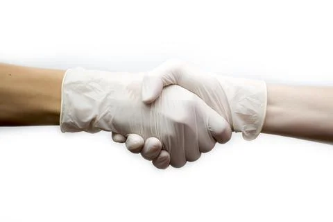 A handshake of doctors on a white background. Stock Photos