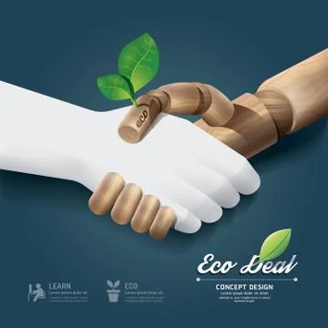 Handshake eco deal concept with hand wood and paper / can be used for infogra Stock Illustration