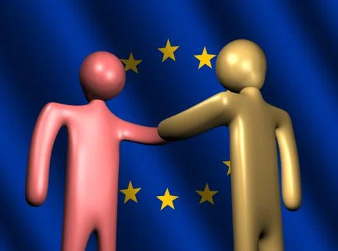 Handshake with eu flag illustration Stock Illustration