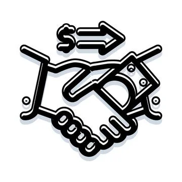 Handshake exchanging money line icon concept Stock Illustration