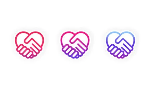 Handshake in the form of heart. Handshake sticker icon set. Symbol friendship Stock Illustration