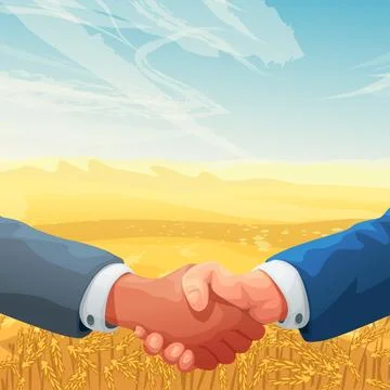 A handshake in front of crops field Illustrazione stock