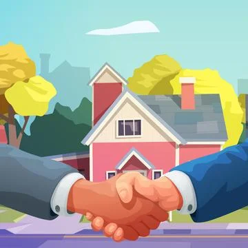 Handshake in front of cute small house Stock Illustration