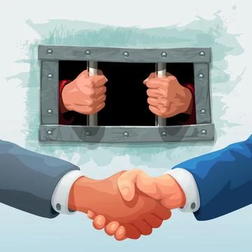 Handshake in front of human in cell Stock Illustration