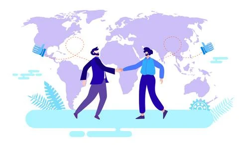 Handshake in front of world map Stock Illustration