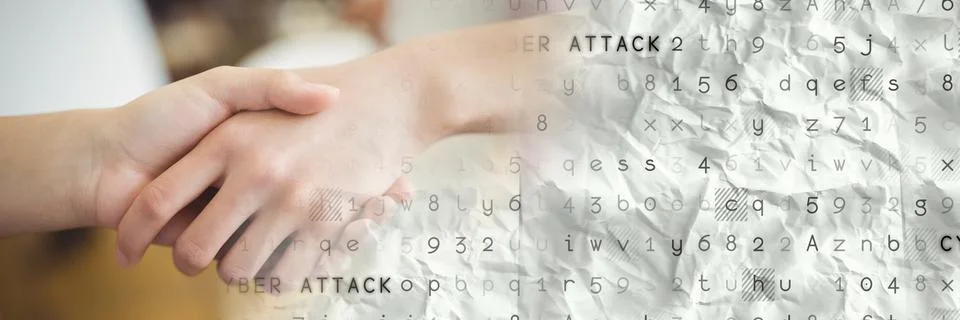 Handshake with grey smart tech Stockfoto's