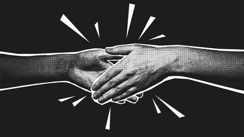 Handshake Halftone Vector Illustration Black Background Stock Illustration