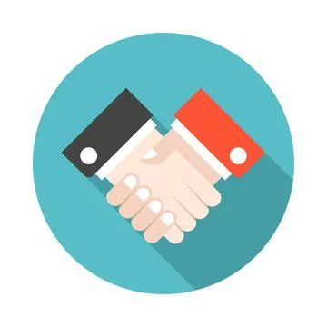 Handshake icon with long shadow. Flat design style. Illustrazione stock