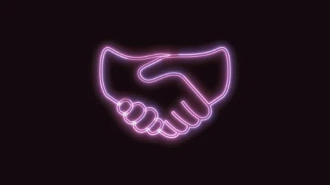 Handshake Icon Neon Seamless Loop with Black Background 4K Stock Footage 311302177