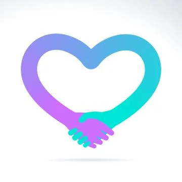Handshake illustration shape a gradient heart. Pink and cyan color. Stock Illustration